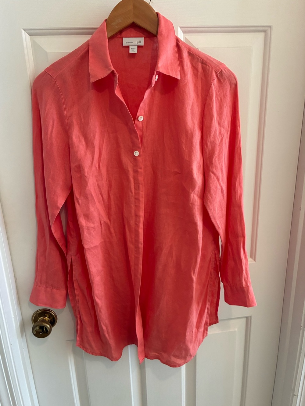 J. Jill Coral Button-Front Linen Tunic Blouse Top, PXS